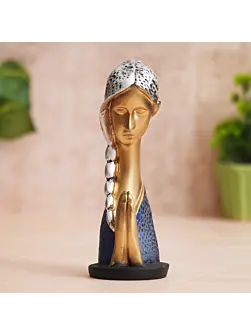 Silver and Golden Polyresin Handcrafted Women Praying Statue Human Figurine