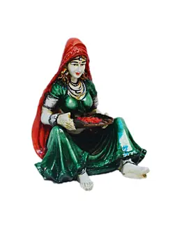 Polyresin Rajasthani Women Statue Human Figurine Decorative Showpiece
