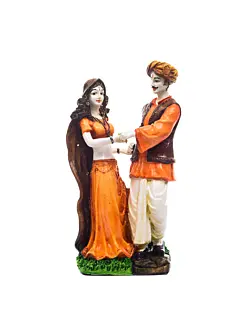 Polyresin Rajasthani Man And Women Statue Decorative Human Figurines Home Decor Showpiece