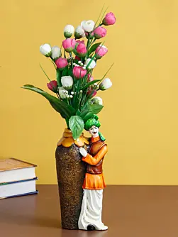 Rajasthani Men with Flower Pot Decorative Handcrafted Polyresin Showpiece