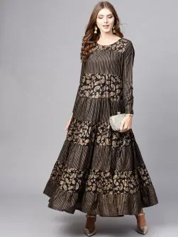 Black Gold Printed Tiered Anarkali