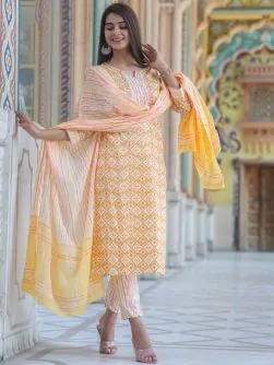 Katha Work Straight Cotton Kurta Set