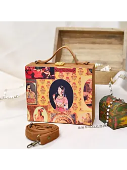 Women Mughal Empress Printed Suitcase Style Clutch Bag