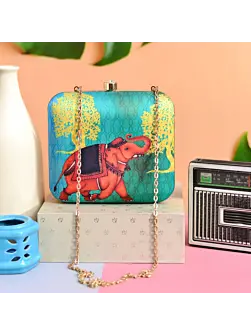 Women Colourful Elephant Printed Clutch