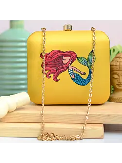 Women Mermaid Print Clutch Bag with Detachable Sling