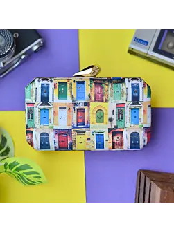 Women Colourful Doors Printed Clutch