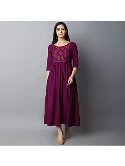 Women Embroidered Viscose Rayon A-line Kurta  (Maroon)