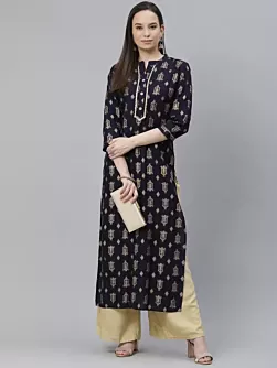 Women Printed Viscose Rayon A-line Kurta  (Blue)
