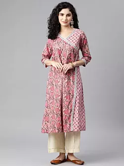 Women Floral Print Pure Cotton A-line Kurta  (Pink)