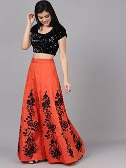 Rust & Black Lehenga Blouse With Dupatta