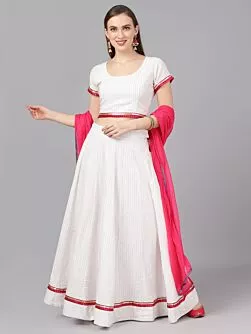 White Lurex Design Lehenga Blouse With Dupatta