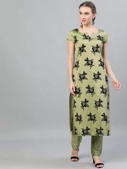 Green & Black Flock Printed Straight Kurta With Pant Set