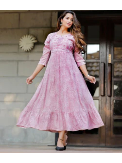 Women Printed Viscose Rayon Anarkali Kurta  (Pink)