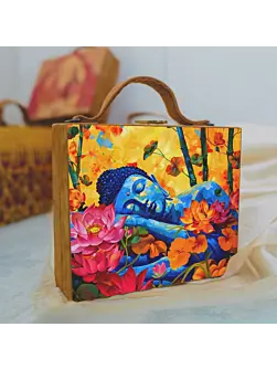 Woman Floral Budhha Printed Suitcase Style Clutch