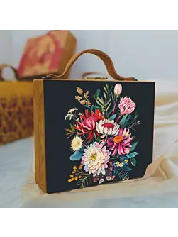 Women Black Floral Printed Suitcase Style Clutch