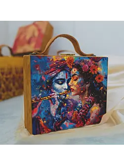 Women Radha Krishna Portrait Suitcase Style Clutch