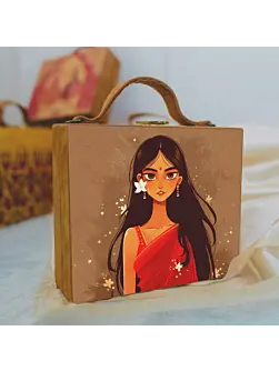 Woman Saree Girl Printed Suitcase Style Clutch
