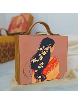 Women Floral Hair Girl Printed Suitcase Style Clutch