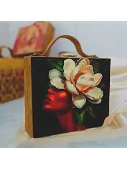 Women Floral Girl Portrait Suitcase Style Clutch