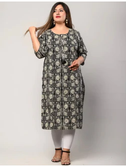 Women Plus Size White Pure Cotton Printed Straight Kurta