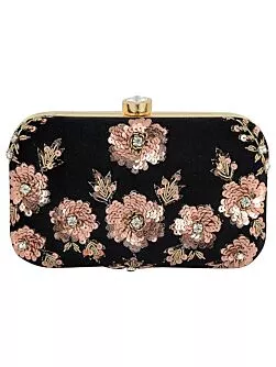 Stone Embedded Embroidered Box Clutch Bag Purse