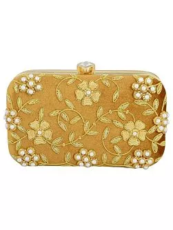 Women Golden Bridal Embroidered Clutch For Parties