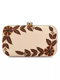 Handicraft Hand Embroidered Peach Box Clutch Bag