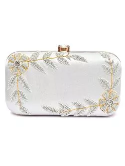 Embroidered White Box Clutch Bag Purse for Bridal