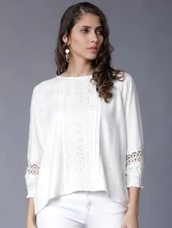 Women Off-White Self Design A-Line Top