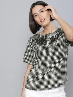 Women Black Checked Top