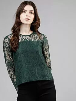 Women Green Self Design Top