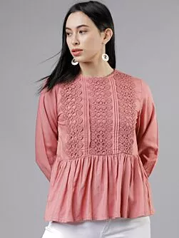 Women Pink Self Design Peplum Top