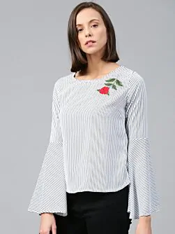 Women White Striped Top