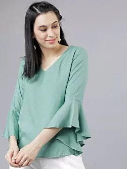 Women Green Solid Top