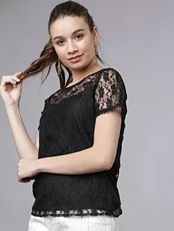 Women Black Self Design Top