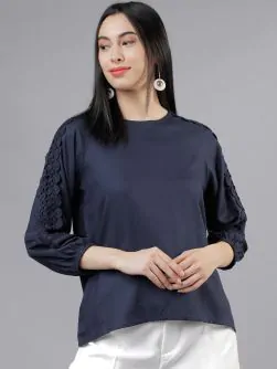 Women Navy Blue Solid Top