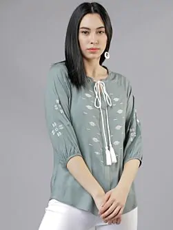 Women Olive Green Printed A-Line Top