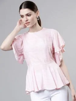 Women Pink Striped Peplum Top