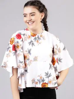 Women Off-White and Beige Floral Printed Peplum Top