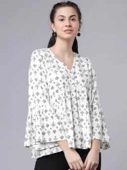 Women White Printed A-Line Top