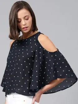 Women Navy Blue Printed A-Line Top
