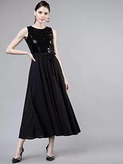 Hot Black Stylish Sequence Party Wear Dress