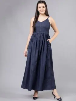 Women Solid Navy Blue Maxi Dress