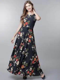 Women Navy Blue Printed Maxi Dress