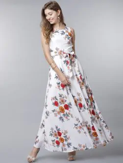 Women White Printed Maxi Dress