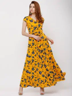 Women Yellow Printed Maxi Dress