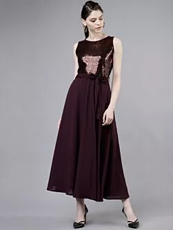 Women Purple Embellished Fit and Flare Dress