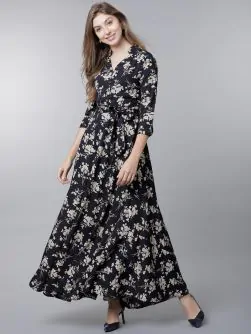 Women Navy Blue Printed Maxi Dress
