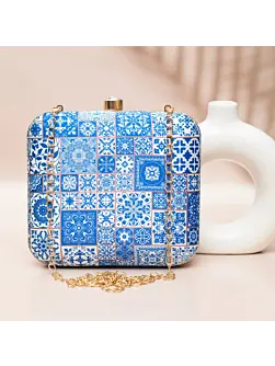 Woman Blue Mandala Pattern Printed Clutch