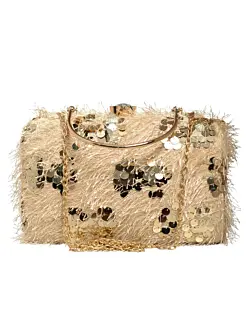 Women Beige Sequins Fabric Party Clutch